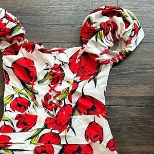 KAI Collective Red Floral Lace-Up Mini Dress